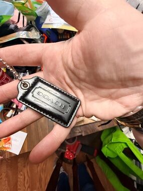 Coach Black Leather Embossed Tag Key Fob